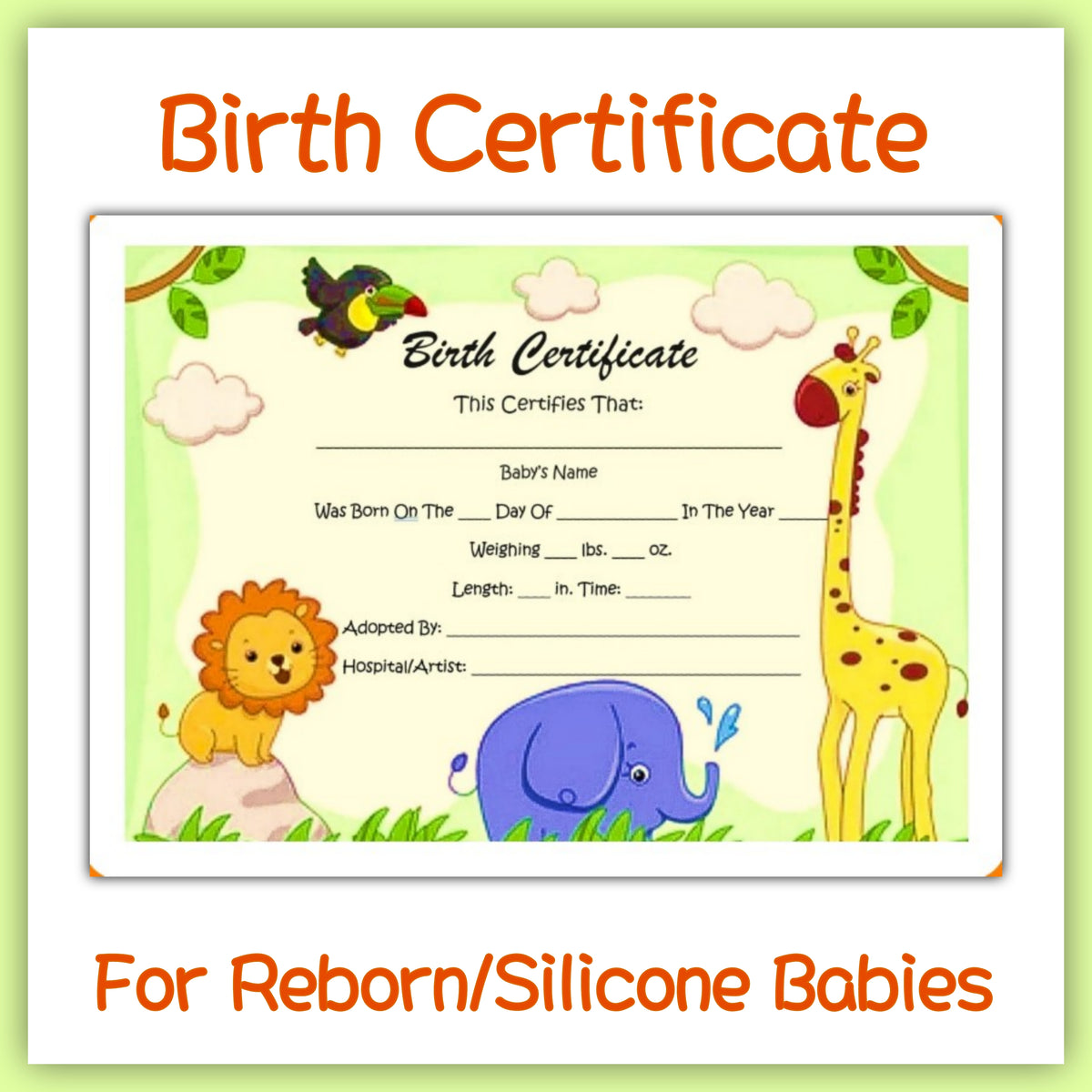 PRINTED Reborn/Silicone Baby Birth Certificate (blank or typed) – TheRebornAccsShop for Free Printable Reborn Birth Certificate