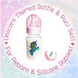 4oz Unicorn Reborn or Silicone Baby Bottle & Matching Pacifier Set!