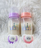 4oz Custom Princess Themed Reborn Or Silicone Baby Bottle & Matching Pacifier Set!