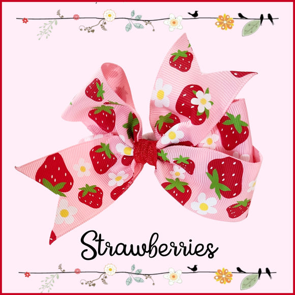 Strawberry Print 2 in 1 Hair Bow & Headband