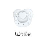White pacifier with 'White' text on a white background