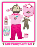 0-3 Sock Monkey Themed Outfit w/Matching Accessories Gift Set For Reborns & Silicone Baby Dolls