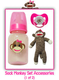 0-3 Sock Monkey Themed Outfit w/Matching Accessories Gift Set For Reborns & Silicone Baby Dolls