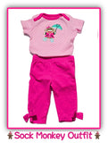 0-3 Sock Monkey Themed Outfit w/Matching Accessories Gift Set For Reborns & Silicone Baby Dolls