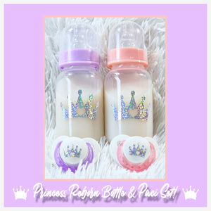 Pink or lavender reborn bottle &  Pacifier.  Princess Themed Reborn Accessories. 