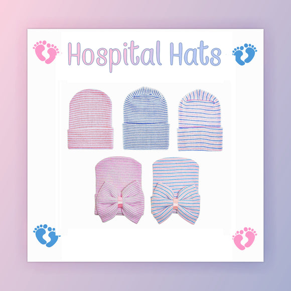 5 different styles of hospital beanie hats for reborn or silicone dolls.