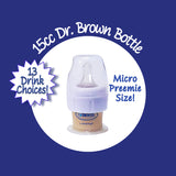 Micro-preemie Dr.Brown's 15cc Reborn/Silicone Baby Bottle w/Preemie No Hole Nipple.