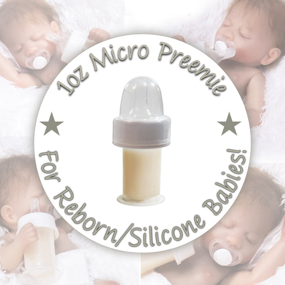 1oz Micro Preemie Reborn/Silicone Baby Bottle w/No Hole Nipple