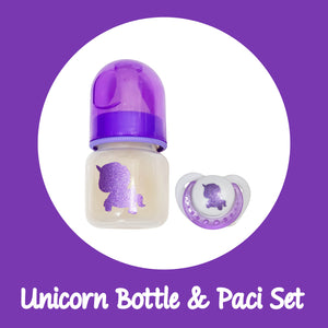 Purple Unicorn Themed Reborn bottle and Pacifier Set! Reborn Accessories. 