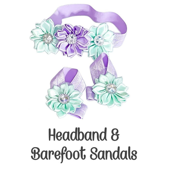 lavender flower headband Lavender & Mint Green Satin Flower Bow Headband With Matching Barefoot – The Reborn Accessories Shop