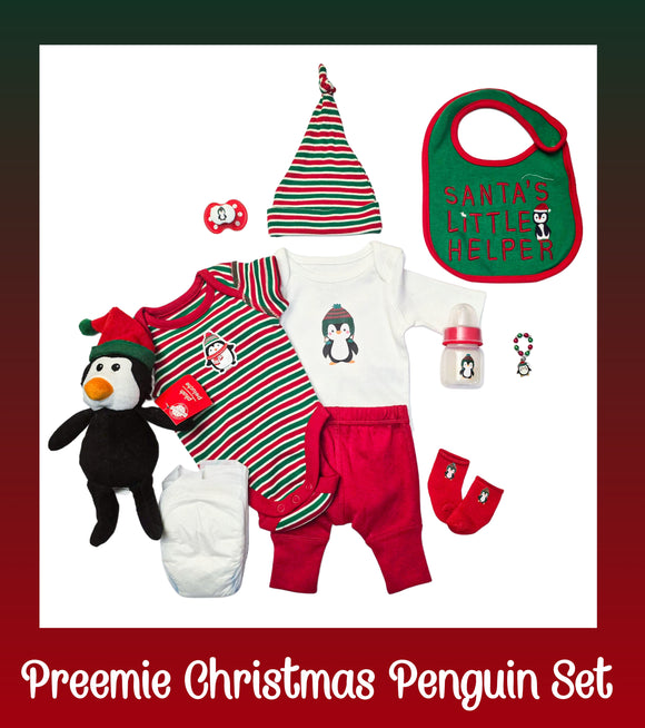 Preemie Christmas Penguin Outfit w/Accs Set For Reborn Or Silicone Baby Dolls!