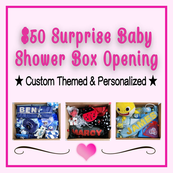 Reborn or Silicone surprise baby shower box opening. Baby shower in a box. Themed surprise shower box. Mystery box for reborn or silicone baby dolls. Reborn accessories. 