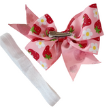 Strawberry Print 2 in 1 Hair Bow & Headband