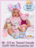 NB-0/3mo Bear Themed Overalls Outfit With Accessories Set For Reborn & Silicone Baby Dolls