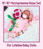 8-10 Inch Micropreemie Rose Themed Onesie w/Matching Accs Set For Lifelike Baby Dolls!