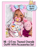 NB-0/3mo Bear Themed Overalls Outfit With Accessories Set For Reborn & Silicone Baby Dolls