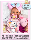 NB-0/3mo Bear Themed Overalls Outfit With Accessories Set For Reborn & Silicone Baby Dolls