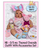 NB-0/3mo Bear Themed Overalls Outfit With Accessories Set For Reborn & Silicone Baby Dolls