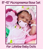 8-10 Inch Micropreemie Rose Themed Onesie w/Matching Accs Set For Lifelike Baby Dolls!