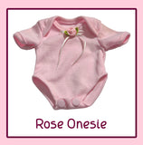 8-10 Inch Micropreemie Rose Themed Onesie w/Matching Accs Set For Lifelike Baby Dolls!