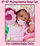 8-10 Inch Micropreemie Rose Themed Onesie w/Matching Accs Set For Lifelike Baby Dolls!