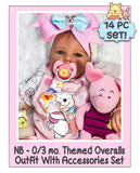 NB-0/3mo Bear Themed Overalls Outfit With Accessories Set For Reborn & Silicone Baby Dolls