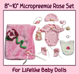 8-10 Inch Micropreemie Rose Themed Onesie w/Matching Accs Set For Lifelike Baby Dolls!