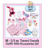 NB-0/3mo Bear Themed Overalls Outfit With Accessories Set For Reborn & Silicone Baby Dolls