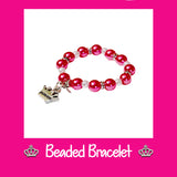 Pearl beads stretch bracelet with princess tiara charm