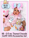 NB-0/3mo Bear Themed Overalls Outfit With Accessories Set For Reborn & Silicone Baby Dolls