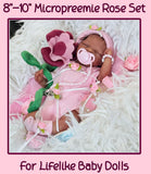 8-10 Inch Micropreemie Rose Themed Onesie w/Matching Accs Set For Lifelike Baby Dolls!