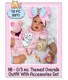 NB-0/3mo Bear Themed Overalls Outfit With Accessories Set For Reborn & Silicone Baby Dolls